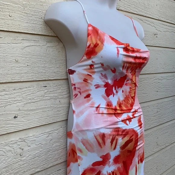Cryptographic Tie Dye Backless Orange Maxi Dress - Picture 6 of 14